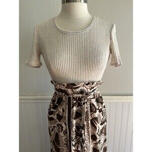 60-70s Sears Maxi Dress Textured Bark Cloth Hawaiian Tiki Tropical Blue White XS